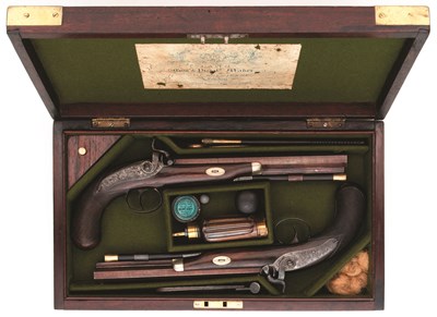 Lot 195 - A PAIR OF PERCUSSION PISTOLS BY REDFERN