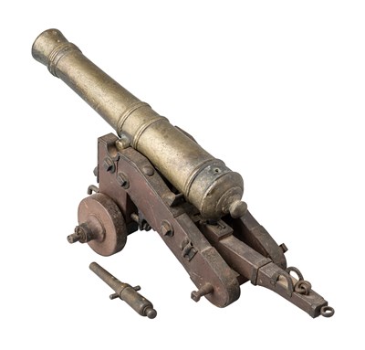 Lot 340 - A MINIATURE BRONZE CANNON, 19TH CENTURY AND ANOTHER