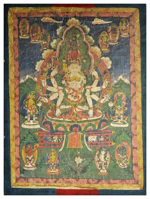 Lot 7 - A THANG-KA DEPICTING AVALOKITESVARA