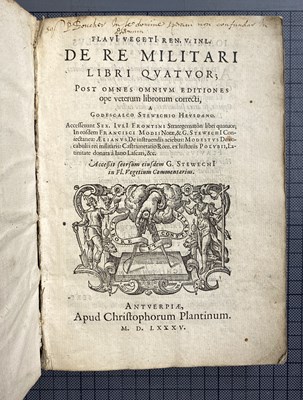 Lot 956 - VEGETIUS, FLAVIUS: DE RE MILITARI LIBRI QUATUOR; POST OMNIUM EDITIONES OPE VETERUM LIBRORUM CORRECTI