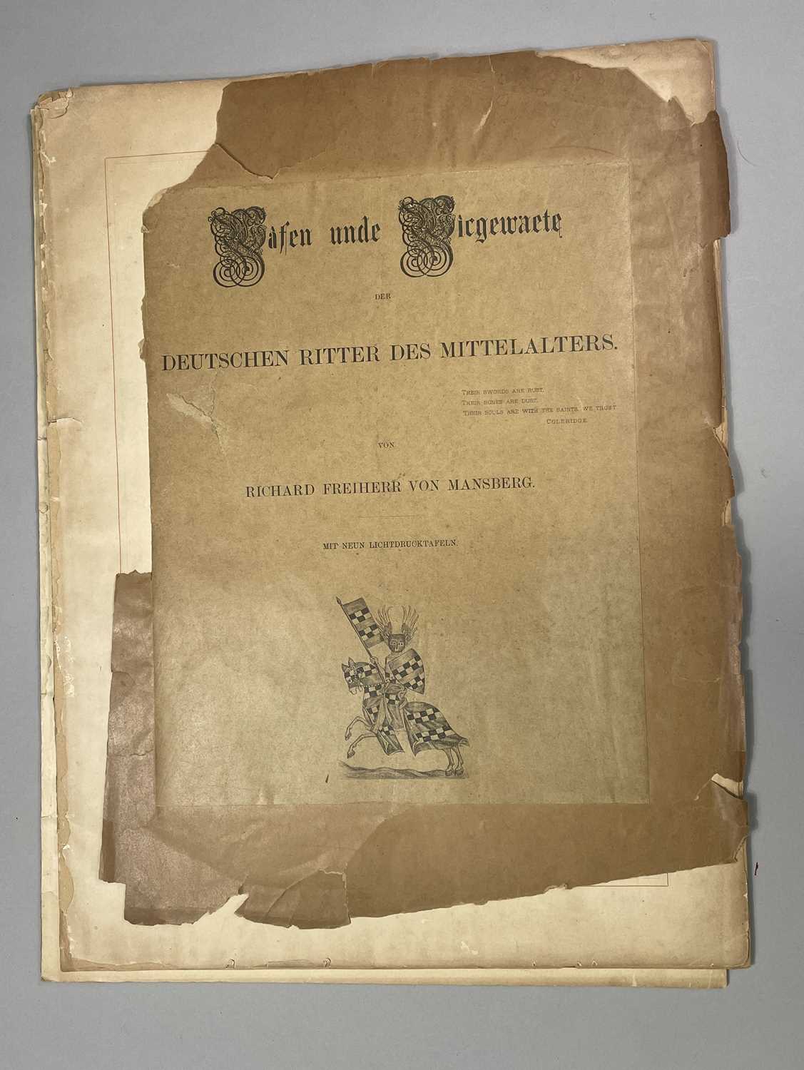Lot 761 - MANSBERG, RICHARD FREIHERR VON: WAFEN UNDE WICGEWAETE DER DEUTSCHEN RITTER DES MITTELALTERS