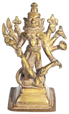 Lot 22 - A BRASS FIGURE OF DURGA MAHISASURAMARDINI