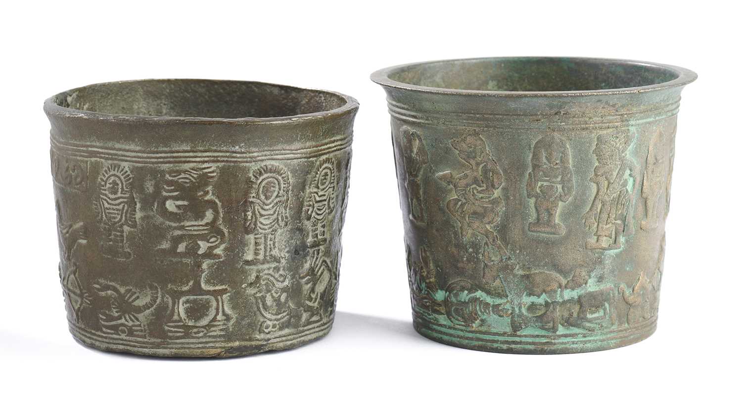 Lot 255 - TWO BRONZE ZODIAC BEAKERS, EASTERN JAVA, 14TH CENTURY