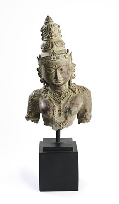 Lot 315 - A JAVANESE COPPER REPOUSSE BUST OF A GODDESS, INDONESIA