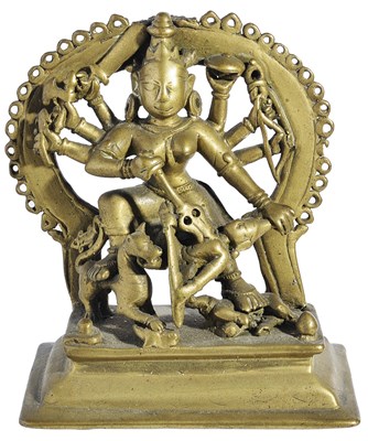 Lot 37 - A BRASS FIGURE OF DURGA MAHISASURAMARDINI