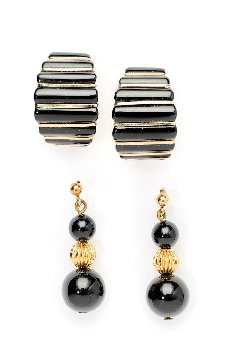 Lot 319 - TWO PAIRS OF ONYX EARRINGS