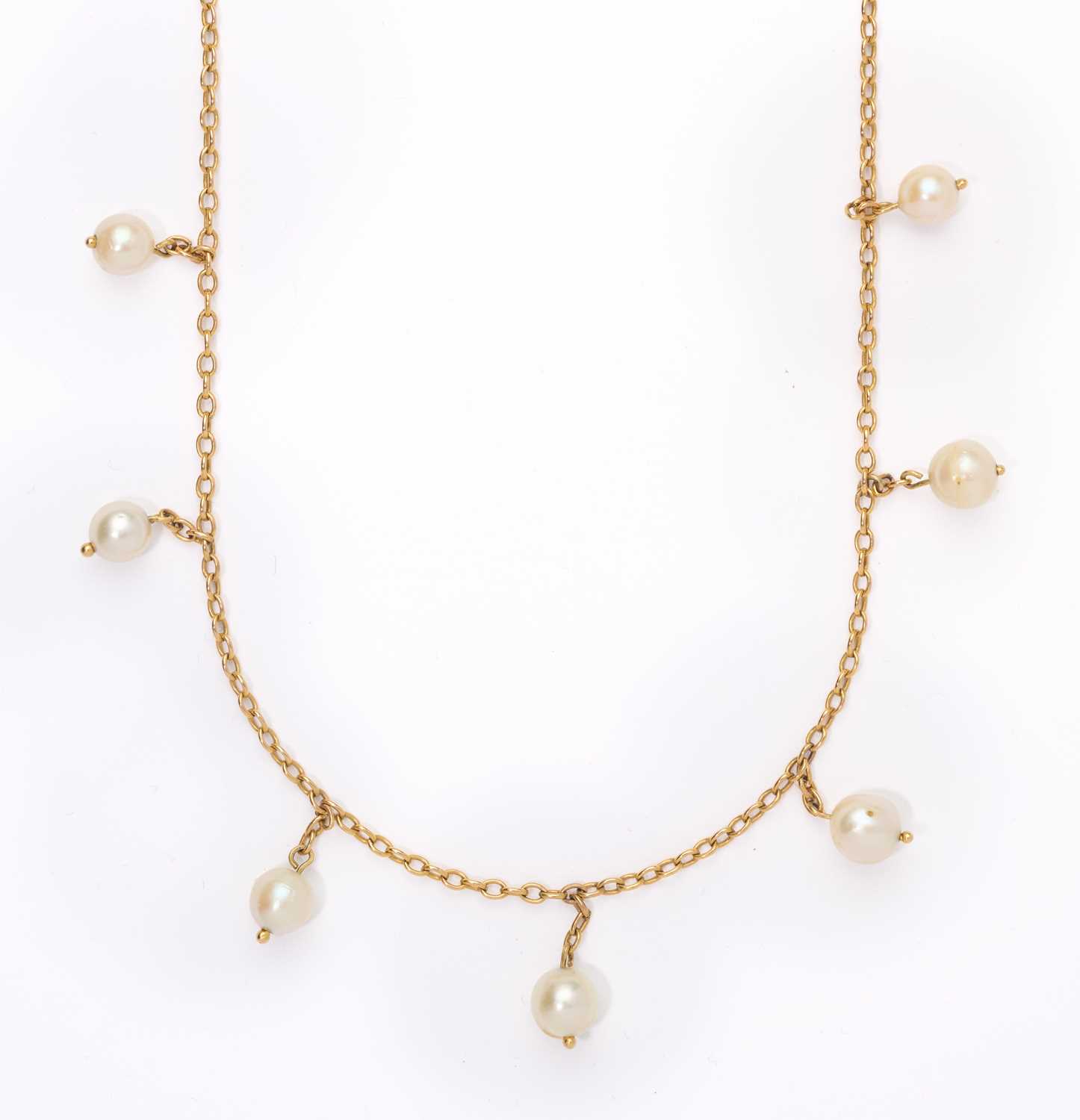 Lot 344 - EDWARDIAN, GOLD AND PEARL NECKLACE, 1900s