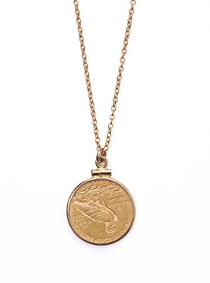 Lot 327 - AN AMERICAN INDIAN HEAD QUARTER EAGLE GOLD COIN PENDANT, 1915
