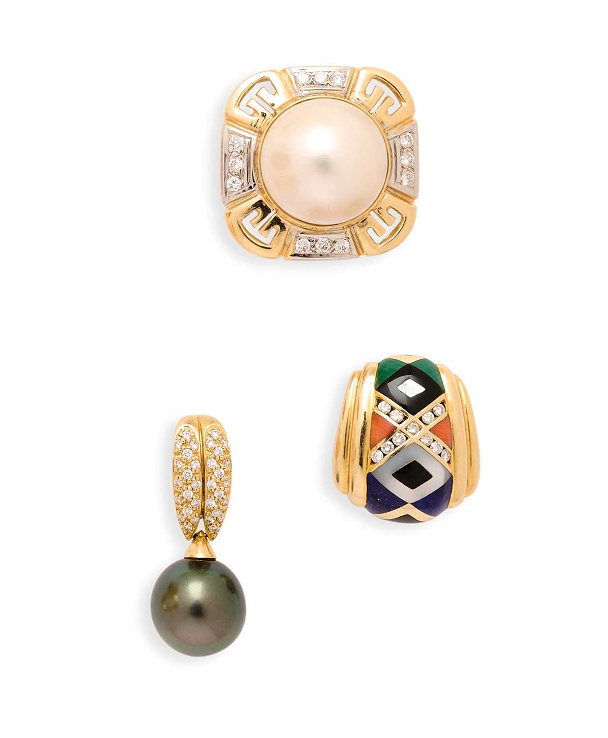 Lot 349 - THREE GEM-SET PENDANTS