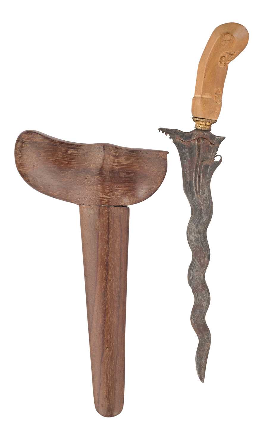 Lot 605 - A SMALL MALAYSIAN DAGGER (KRIS), 20TH CENTURY