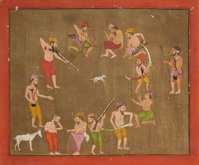 Lot 72 - DEVI (DURGA) SEATED ON A TIGER FIGHTING DEMONS, PROBABLY JAIPUR, NORTH INDIA, 19TH CENTURY