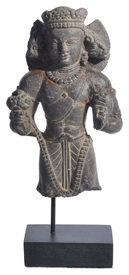 Lot 66 - A GREY STONE FRAGMENTARY FIGURE OF VAIKUNTHA VISHNU