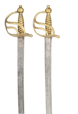 Lot 704 - TWO 1751 PATTERN COPPER ALLOY-HILTED MILITIA HANGERS, LATE 18TH/EARLY 19TH CENTURY