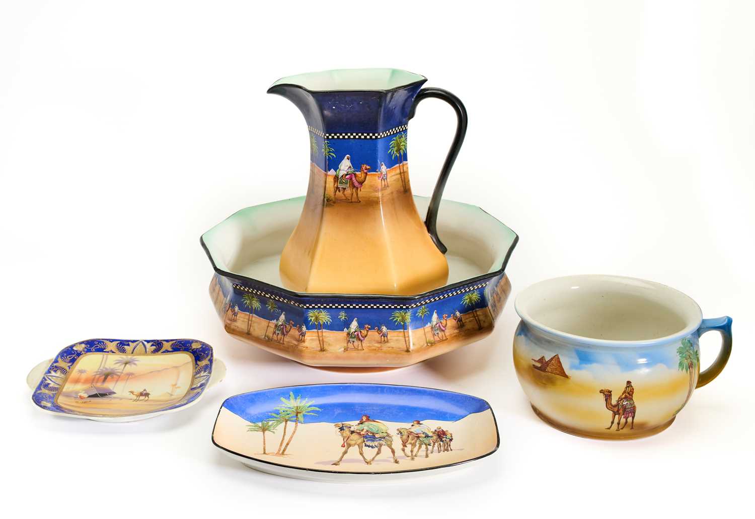 Lot 546 - A GROUP OF STAFFORDSHIRE 'ORIENTALIST' WASHSTAND POTTERY, 20TH CENTURY