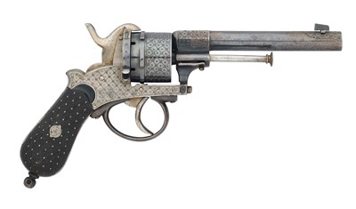 Lot 766 - A LIEGE 90 BORE PIN-FIRE SIX-SHOT REVOLVER, LATE 19TH CENTURY