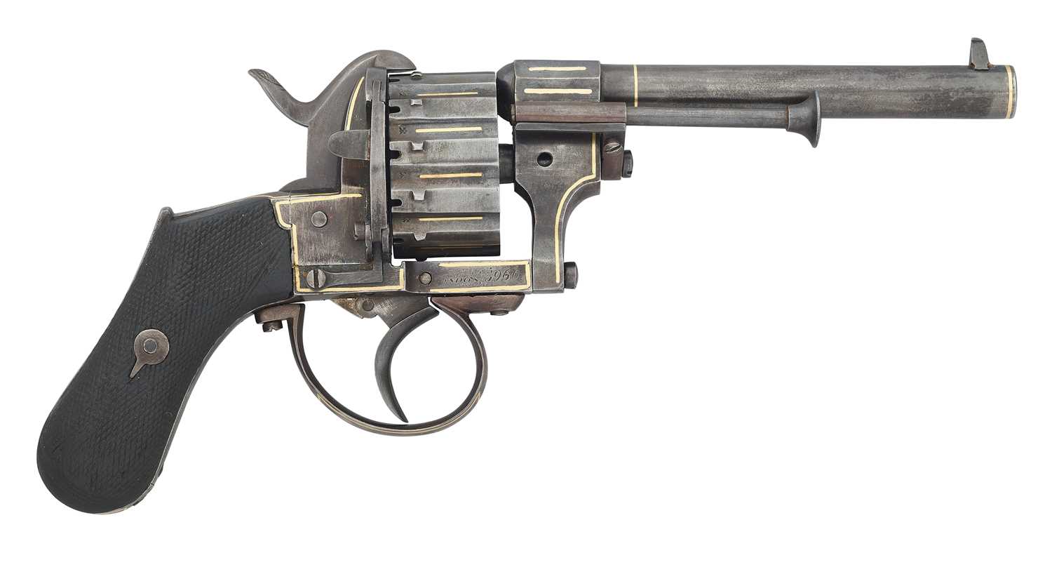 Lot 420 - A CONTINENTAL PIN-FIRE 12-SHOT REVOLVER OF SMALL BORE, NO. 3960, LATE 19TH CENTURY, PROBABLY LIEGE