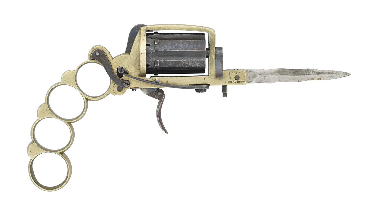 Lot 417 - A LIEGE PIN-FIRE SIX-SHOT KNUCKLE-DUSTER REVOLVER OF DOLNE (APACHE) TYPE AND OF SMALL BORE