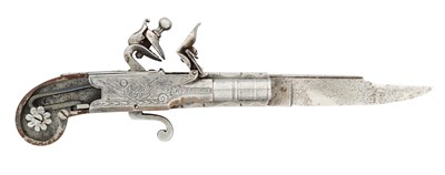 Lot 745 - A DECORATIVE COMBINED FLINTLOCK PISTOL AND POCKET KNIFE IN LIEGE LATE 18TH CENTURY STYLE