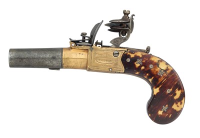 Lot 753 - A 40 BORE FLINTLOCK BOX-LOCK POCKET PISTOL BY I. REA, NO. 91 MINORIES, LONDON, CIRCA 1823