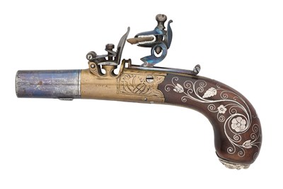 Lot 749 - A 40 BORE FLINTLOCK BOX-LOCK POCKET PISTOL, SIGNED H. NOCK, LONDON, CIRCA 1820