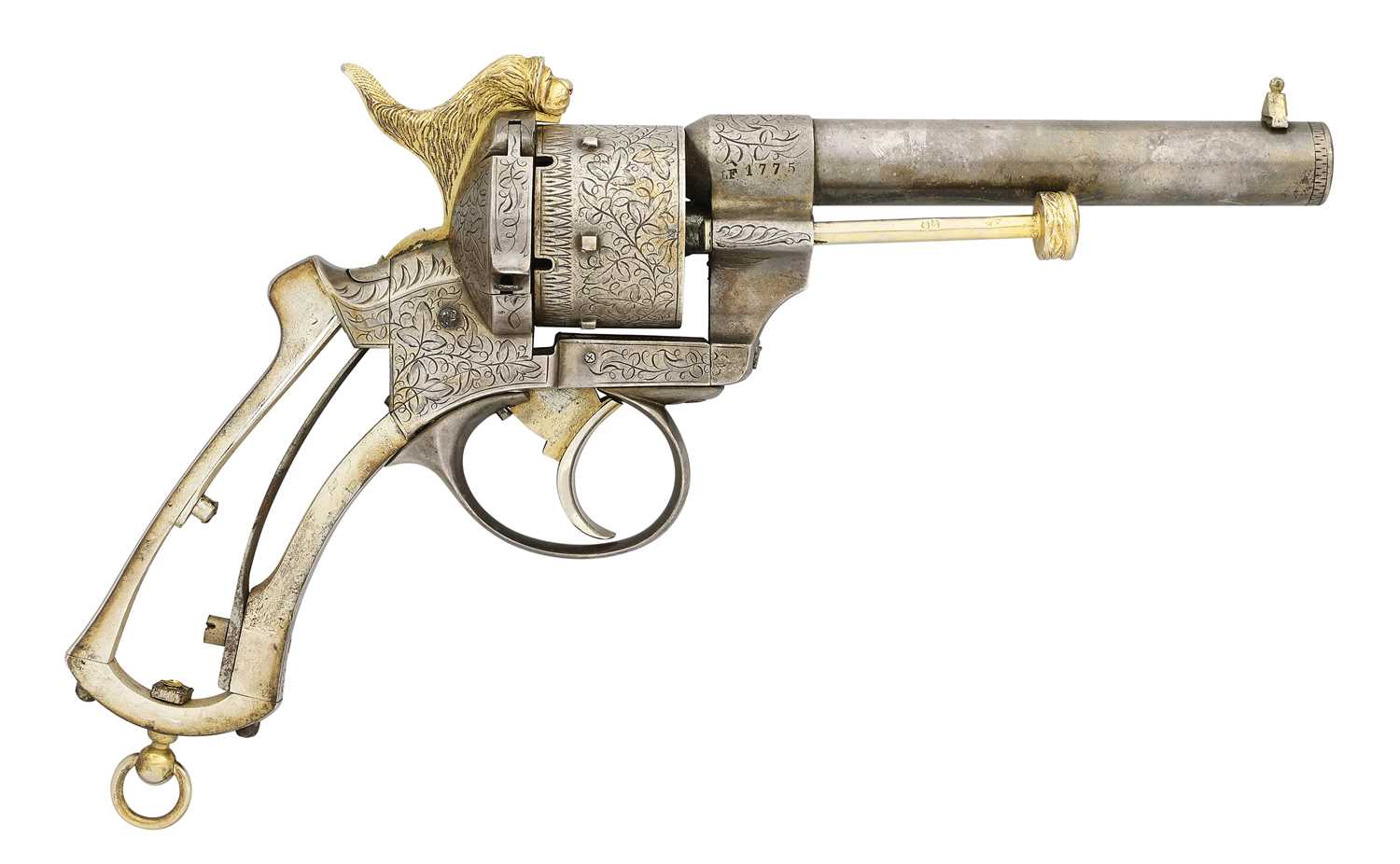 Lot 410 - A FRENCH LEFAUCHEUX PATENT 54 BORE PIN-FIRE SILVER-PLATED SIX-SHOT REVOLVER