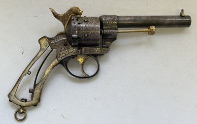 Lot 410 - A FRENCH LEFAUCHEUX PATENT 54 BORE PIN-FIRE SILVER-PLATED SIX-SHOT REVOLVER
