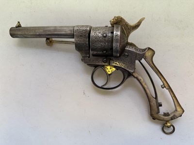 Lot 410 - A FRENCH LEFAUCHEUX PATENT 54 BORE PIN-FIRE SILVER-PLATED SIX-SHOT REVOLVER