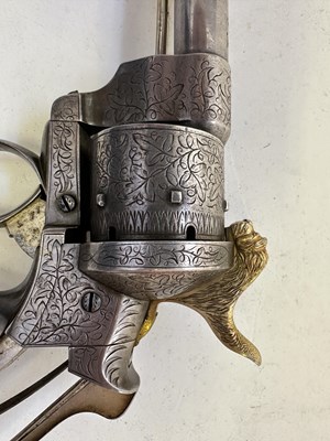 Lot 410 - A FRENCH LEFAUCHEUX PATENT 54 BORE PIN-FIRE SILVER-PLATED SIX-SHOT REVOLVER