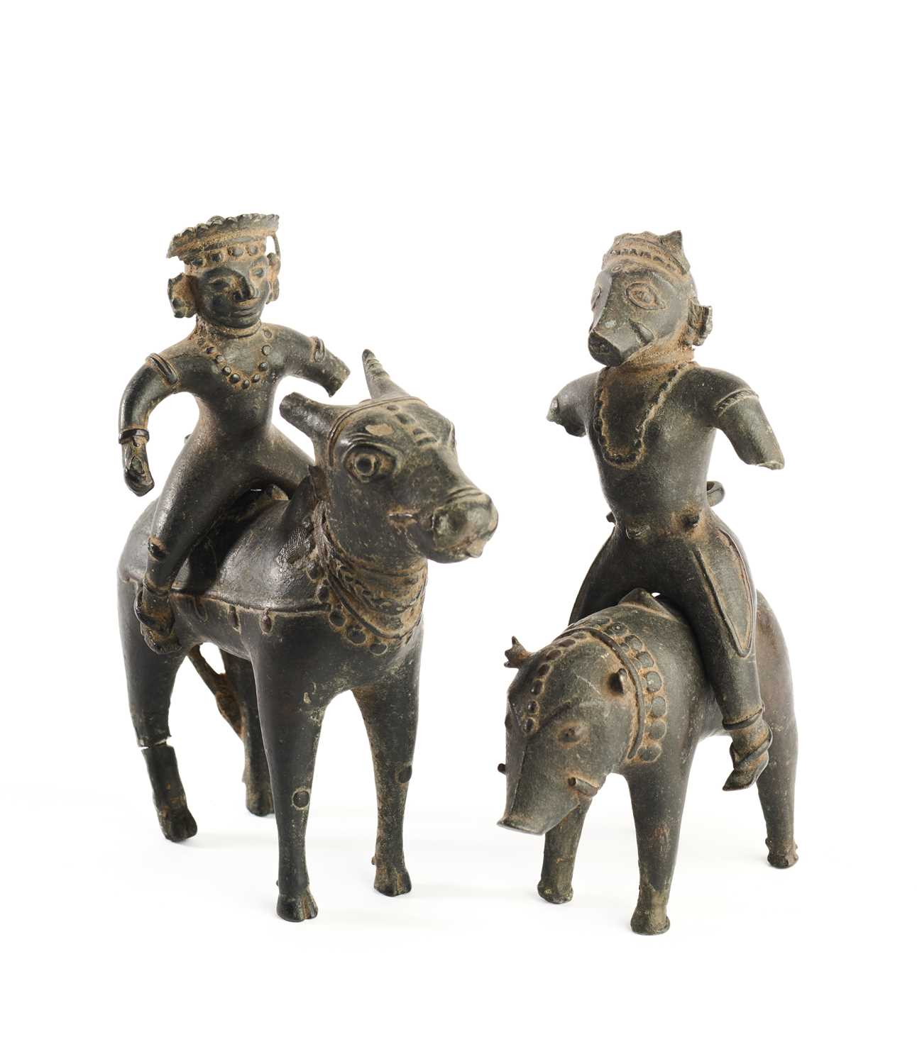Lot 31 - TWO DEITIES RIDING ANIMALS, KARNATAKA, DECCAN, SOUTHERN INDIA, CIRCA 18TH CENTURY