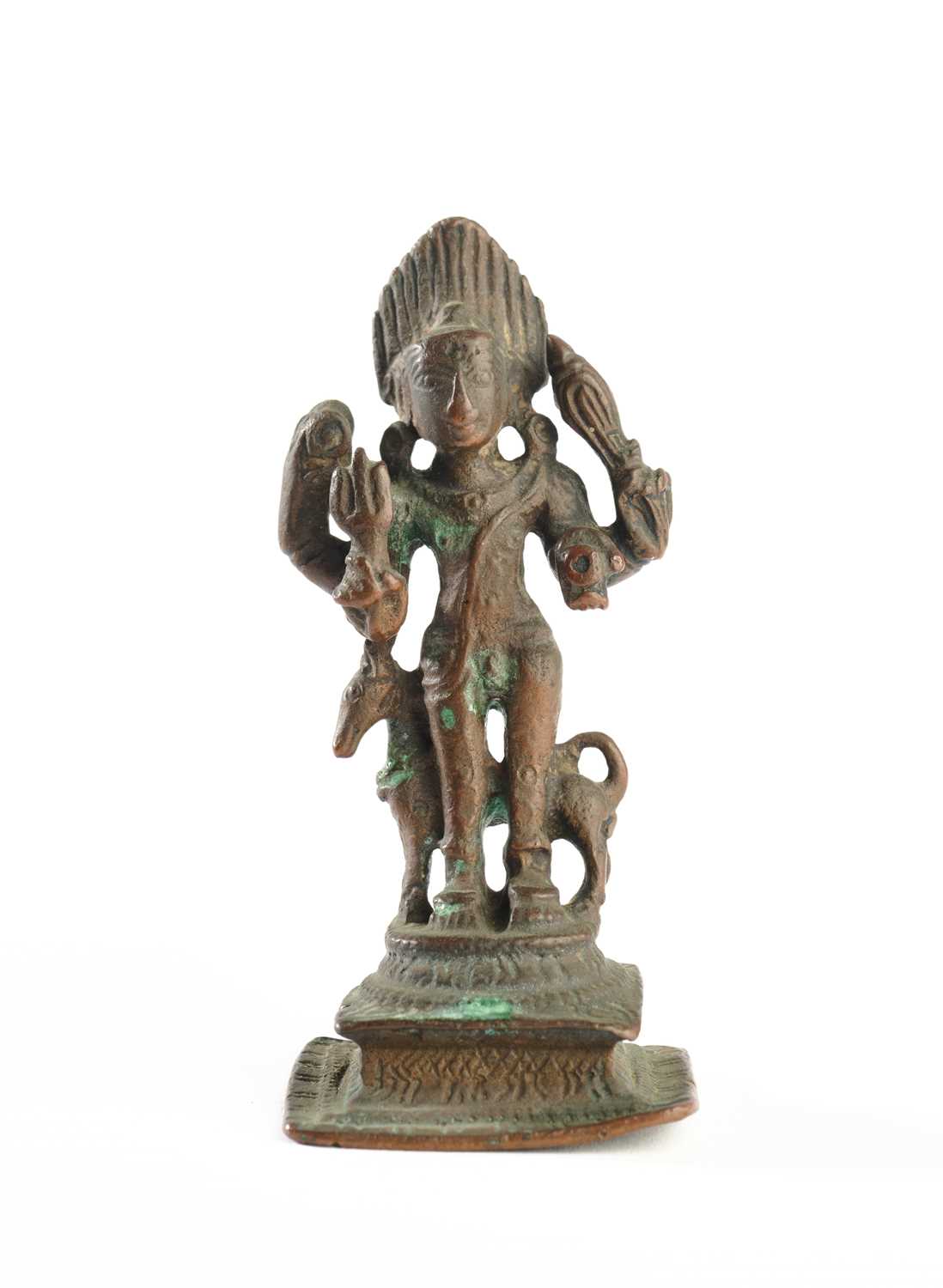 Lot 35 - A SMALL BRONZE FIGURE OF BHAIRAVA, TAMIL NADU, SOUTH INDIA, 18TH/19TH CENTURY