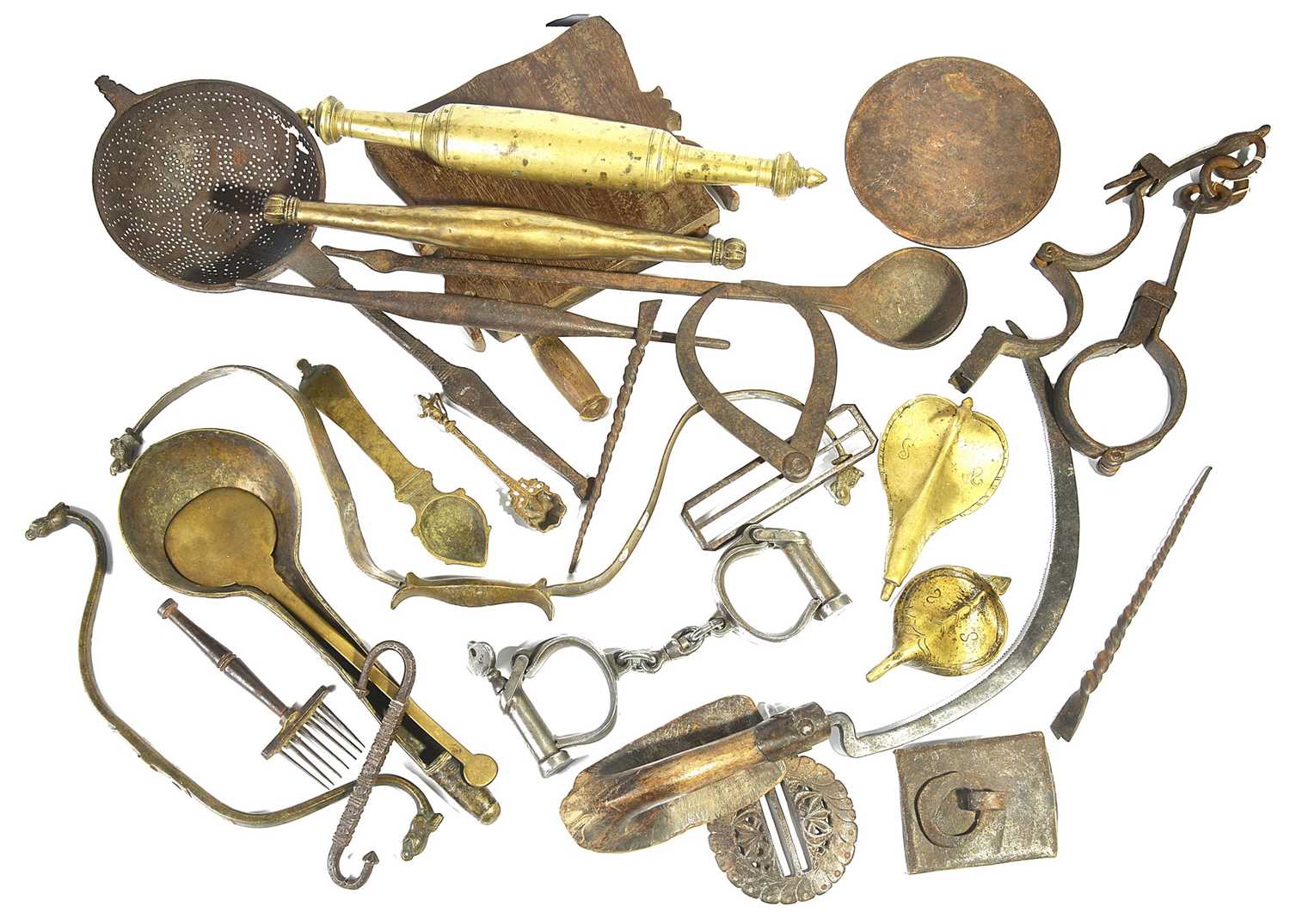 Iron Objects Examples Lot 89 - A COLLECTION OF INDIAN BRASS AND IRON OBJECTS