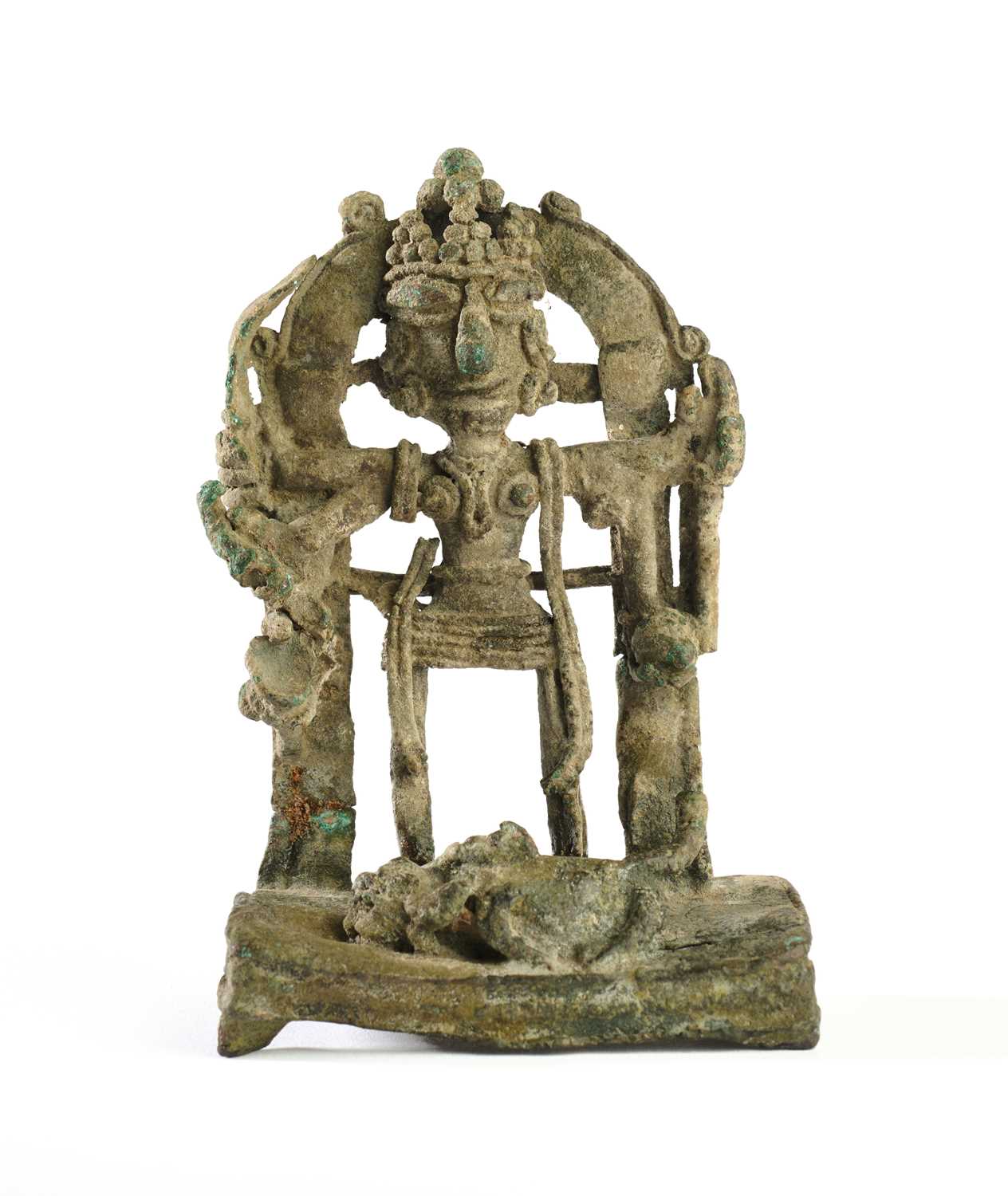 Lot 44 - A FOLK BRONZE FIGURE OF DURGA MAHISASURAMARDINI, MAHARASHTRA, 18TH/19TH CENTURY
