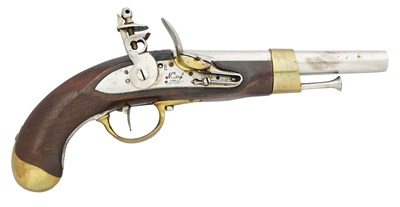 Lot 740 - A FRENCH AN XIII 15 BORE FLINTLOCK MILITARY BELT PISTOL, DATED 1807