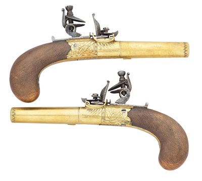 Lot 754 - A PAIR OF FLINTLOCK BOX-LOCK POCKET PISTOLS INSCRIBED NOCK, LONDON