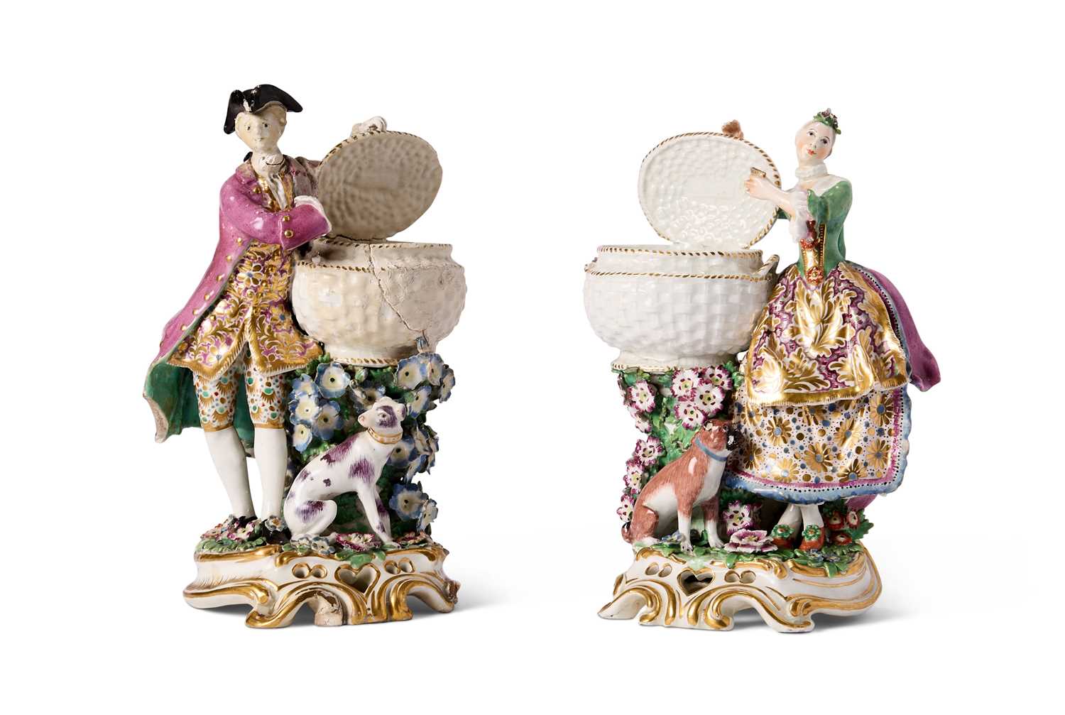 Lot 24 - A PAIR OF CHELSEA SWEETMEAT FIGURES, CIRCA 1765