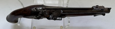Lot 335 - AN 18 BORE FLINTLOCK NOTTINGHAM POLICE PISTOL WITH SPRING BAYONET, CIRCA 1815-20