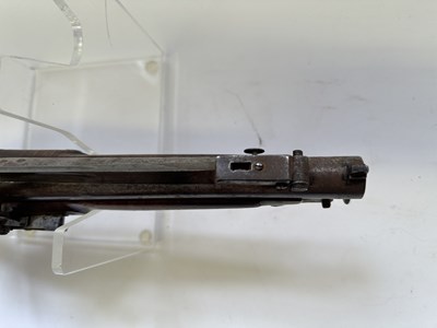 Lot 335 - AN 18 BORE FLINTLOCK NOTTINGHAM POLICE PISTOL WITH SPRING BAYONET, CIRCA 1815-20