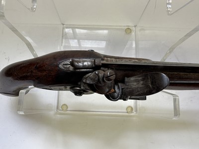 Lot 335 - AN 18 BORE FLINTLOCK NOTTINGHAM POLICE PISTOL WITH SPRING BAYONET, CIRCA 1815-20