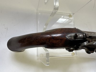 Lot 335 - AN 18 BORE FLINTLOCK NOTTINGHAM POLICE PISTOL WITH SPRING BAYONET, CIRCA 1815-20