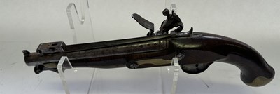 Lot 335 - AN 18 BORE FLINTLOCK NOTTINGHAM POLICE PISTOL WITH SPRING BAYONET, CIRCA 1815-20