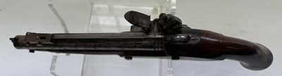 Lot 335 - AN 18 BORE FLINTLOCK NOTTINGHAM POLICE PISTOL WITH SPRING BAYONET, CIRCA 1815-20