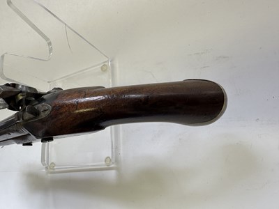 Lot 335 - AN 18 BORE FLINTLOCK NOTTINGHAM POLICE PISTOL WITH SPRING BAYONET, CIRCA 1815-20