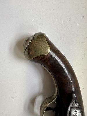 Lot 335 - AN 18 BORE FLINTLOCK NOTTINGHAM POLICE PISTOL WITH SPRING BAYONET, CIRCA 1815-20