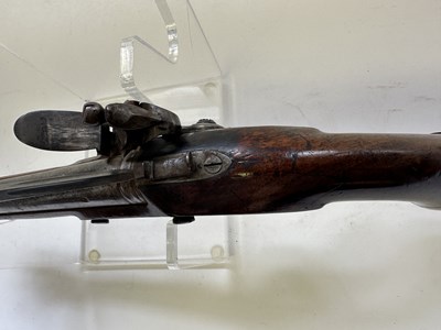 Lot 335 - AN 18 BORE FLINTLOCK NOTTINGHAM POLICE PISTOL WITH SPRING BAYONET, CIRCA 1815-20