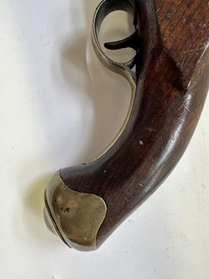 Lot 335 - AN 18 BORE FLINTLOCK NOTTINGHAM POLICE PISTOL WITH SPRING BAYONET, CIRCA 1815-20