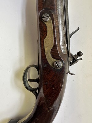 Lot 335 - AN 18 BORE FLINTLOCK NOTTINGHAM POLICE PISTOL WITH SPRING BAYONET, CIRCA 1815-20
