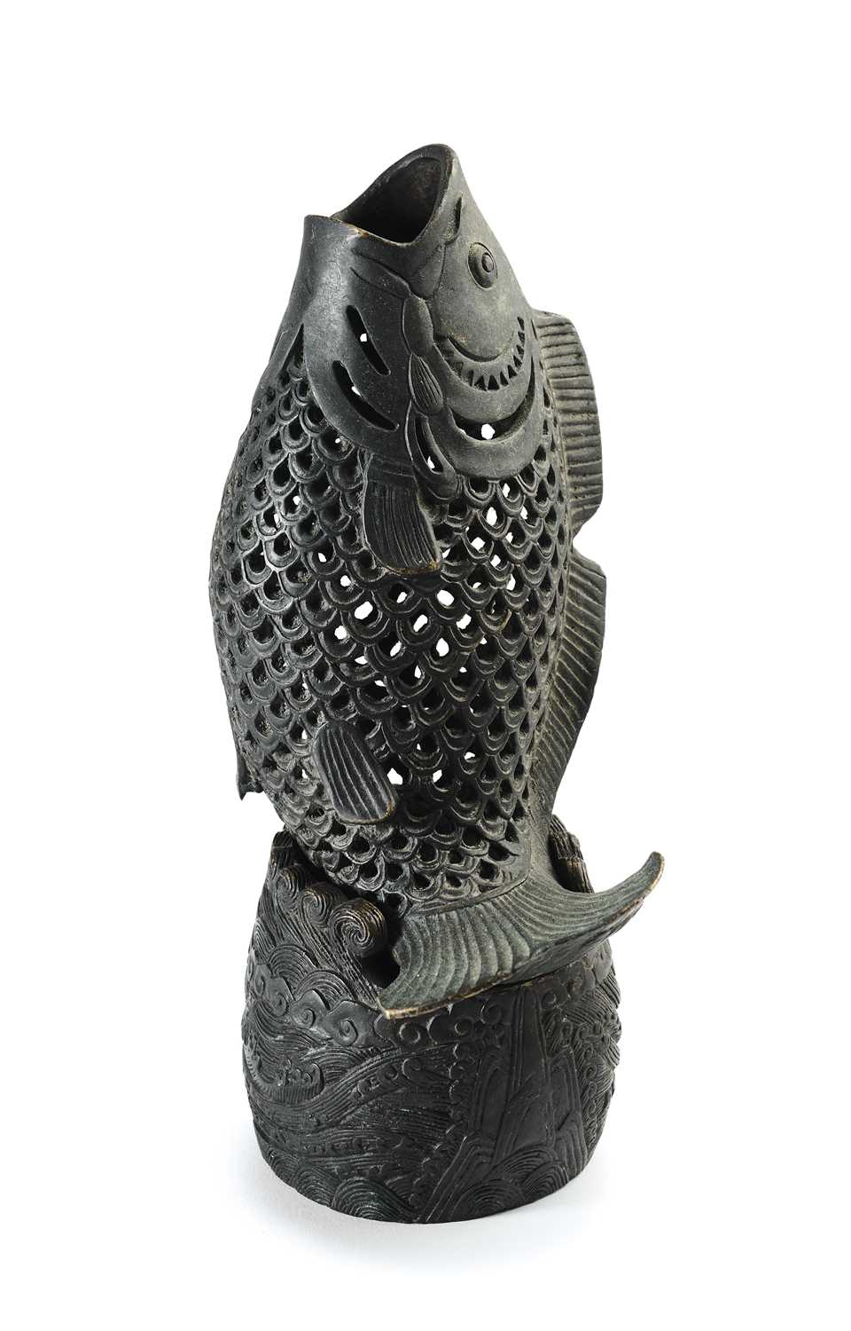 Lot 95 - A CHINESE 'LEAPING CARP' INCENSE BURNER AND COVER, QING DYNASTY, 19TH CENTURY