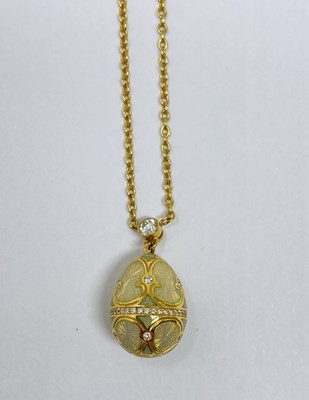 Lot 342 - FABERGE HERITAGE COLLECTION: ENAMEL AND DIAMOND PENDENT EGG, MODERN