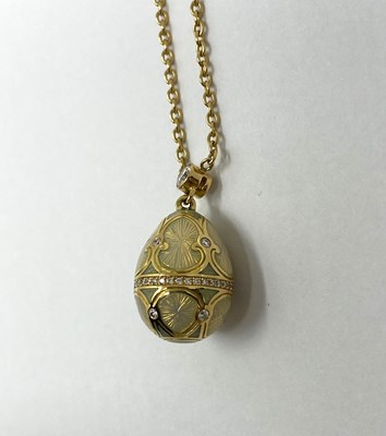 Lot 342 - FABERGE HERITAGE COLLECTION: ENAMEL AND DIAMOND PENDENT EGG, MODERN