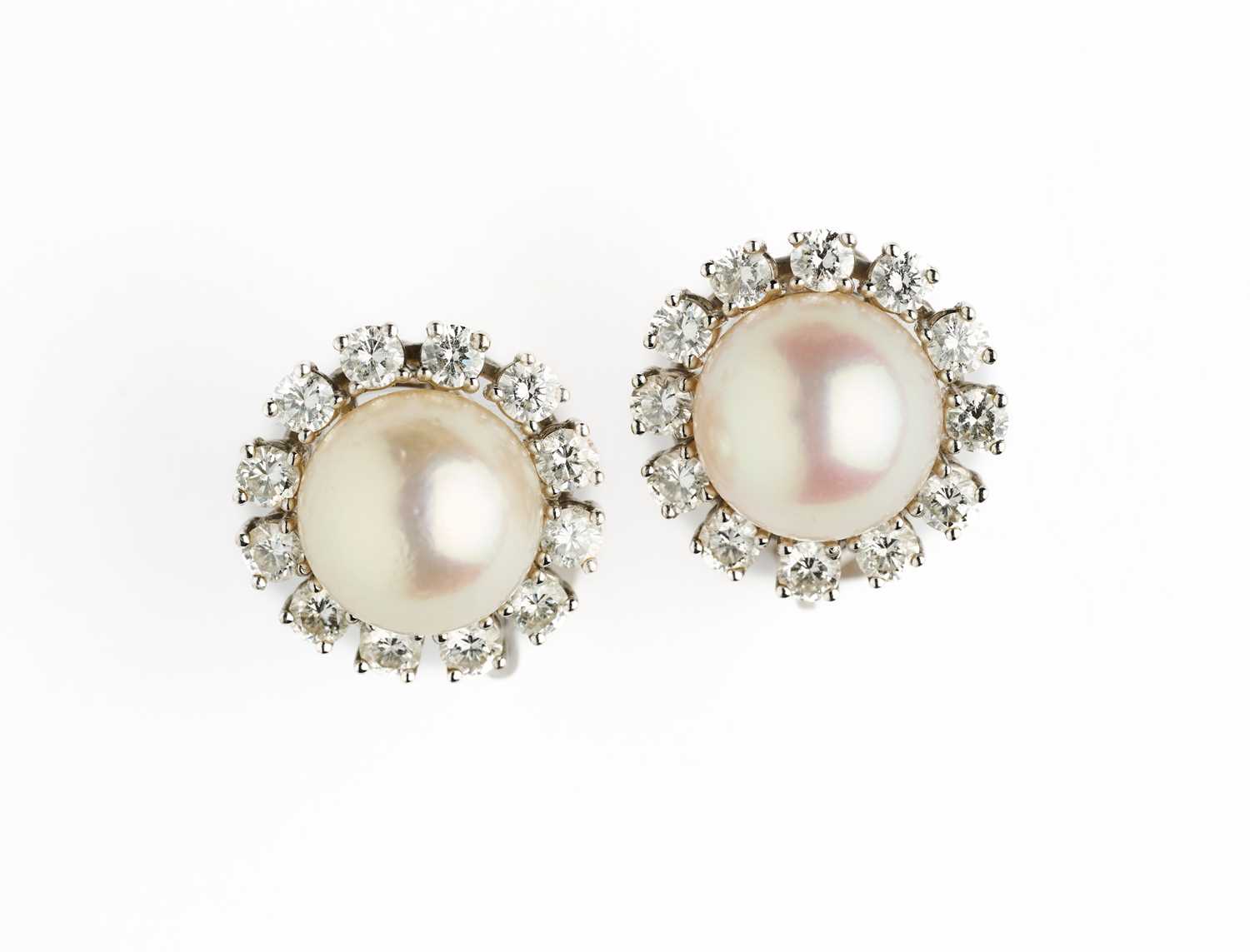 Lot 315 - PAIR OF CULTURED PEARL AND DIAMOND EAR CLIPS